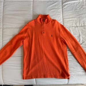 Ralph Lauren Men's Bright Orange Quarter-Zip Sweater